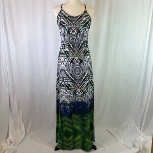Boho Maxi Sundress Size Small Made in Swaziland Sleeveless Racer Back Scoop Neck